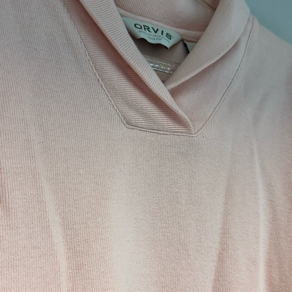 Orvis light pink sweater collared short sleeve size large v neck - Picture 3 of 8